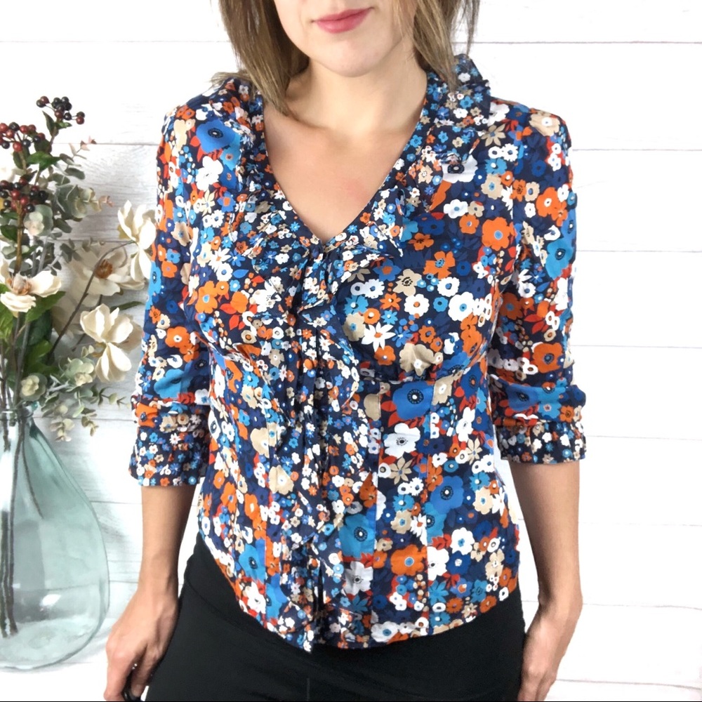 JONES NEW YORK Sport Floral Button Down Top Shirt